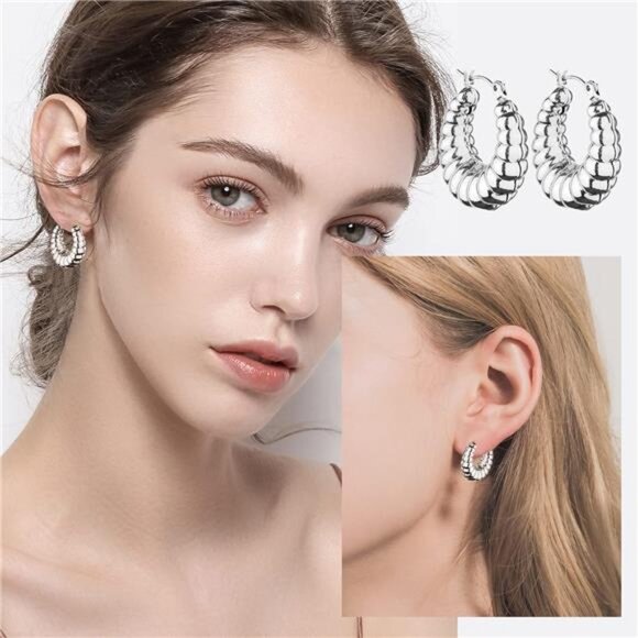 Chunky Hoop Earrings Set 14K Gold Hoop Earrings for Women Hypoallergenic - Picture 2 of 7